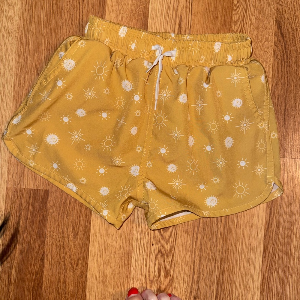 Kortni Jeane Mustard Yellow Sun Print Athletic Shorts